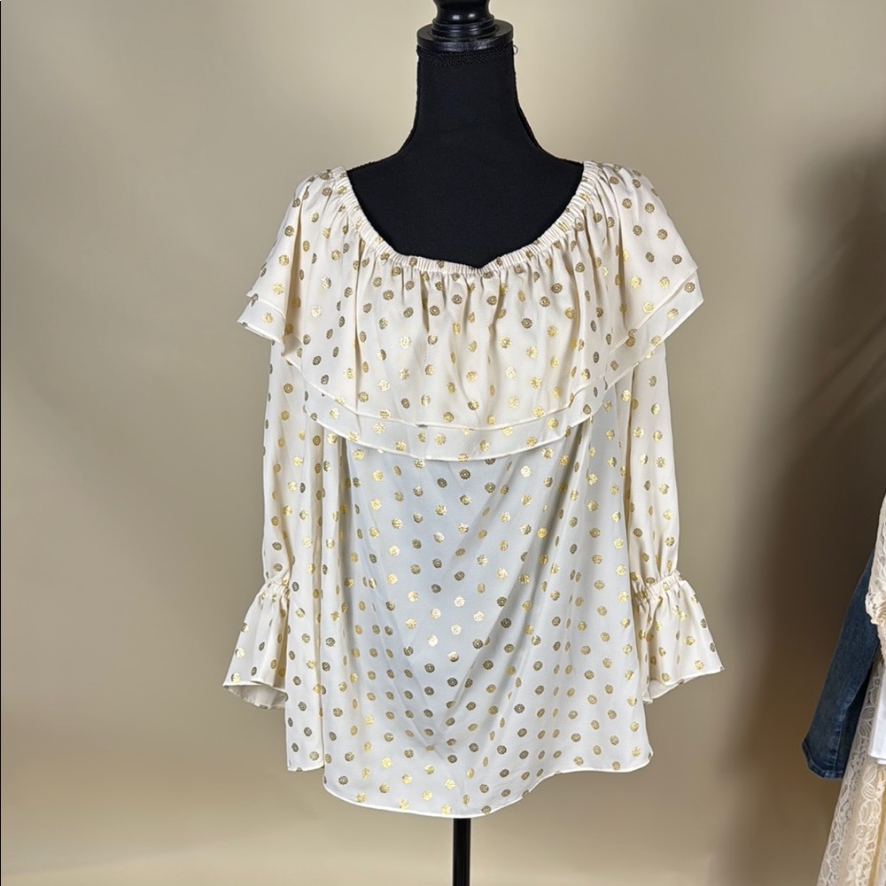 Michael Kors Cream Ruffled Bib Collar Blouse